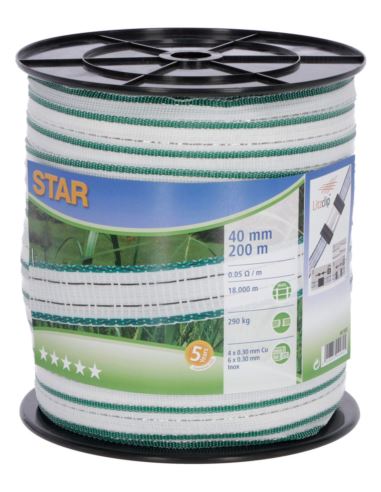 Taśma pastwiskowa STAR 200m 40mm biało-zielona KERBL