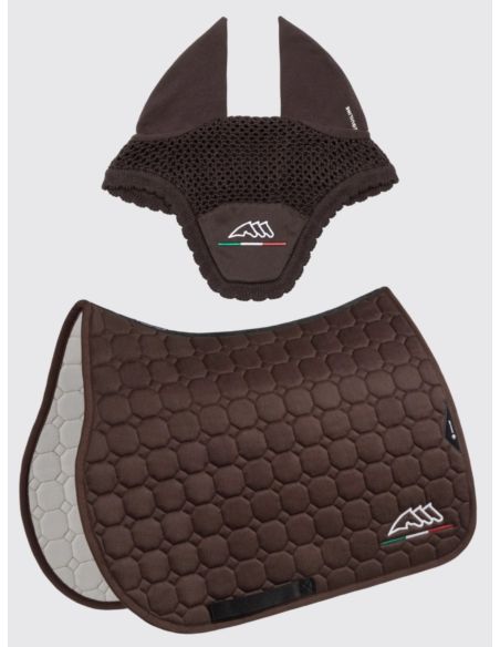 Komplet czaprak + nauszniki Eqflaggy EQUILINE brąz