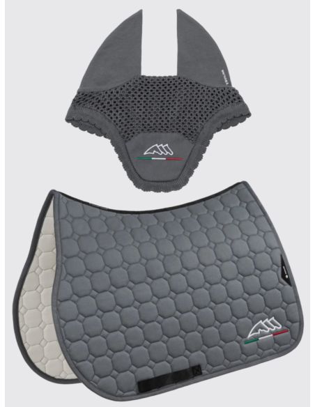 Komplet czaprak + nauszniki Eqflaggy EQUILINE szary