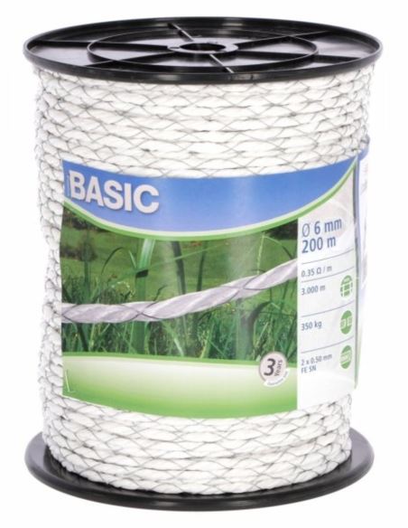 Linka pastwiskowa BASIC 200m 6mm biała KERBL